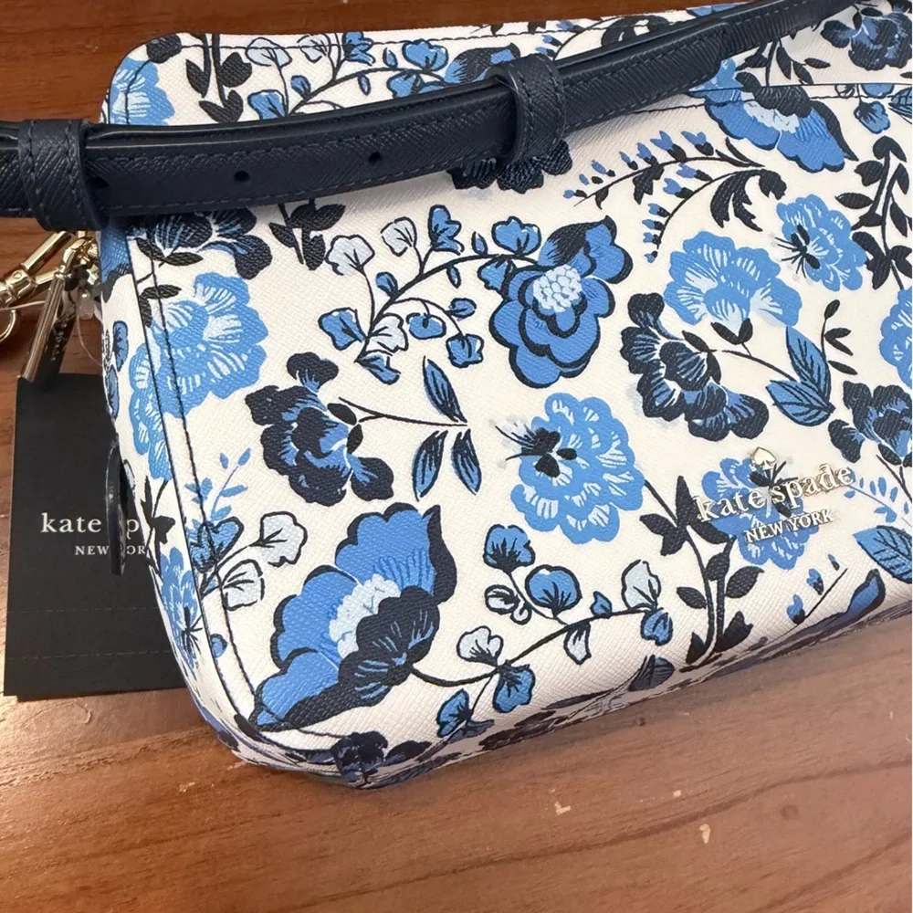 Kate spade blue multi floral crossbody zipped purse